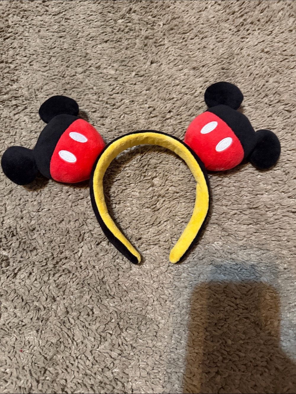 Mickey Black and Red Plush Mouse Ear Headband with Yellow Lining